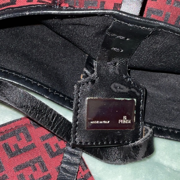 Fendi Red and Black Logo Canvas Tote with Matching Pouch 12X8 inch - Picture 9 of 12